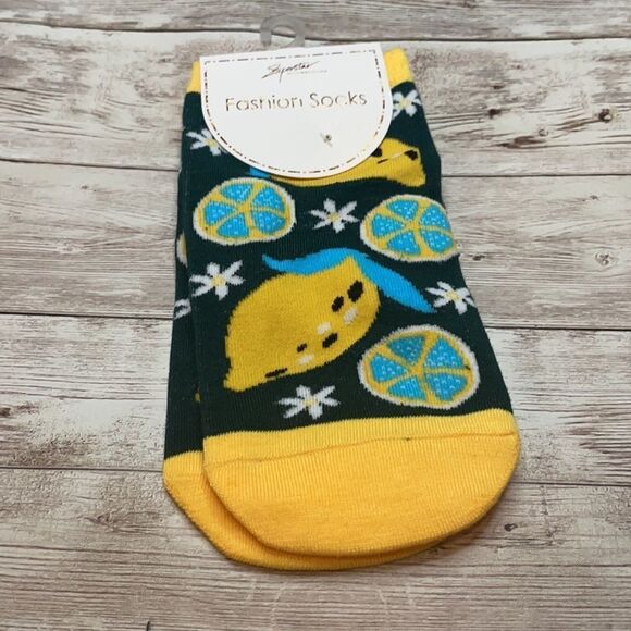 Lemon Fruit Green & Yellow Color Block Socks - Picture 5 of 5